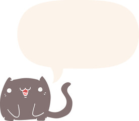 cartoon cat and speech bubble in retro style