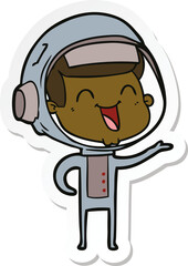 sticker of a happy cartoon astronaut