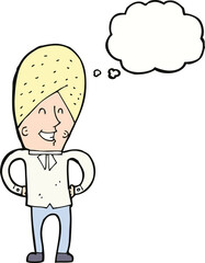 cartoon happy man with thought bubble
