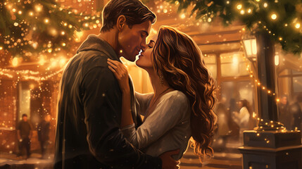 Couple sharing a kiss under the mistletoe