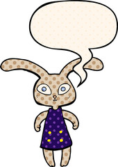 cute cartoon rabbit and speech bubble in comic book style