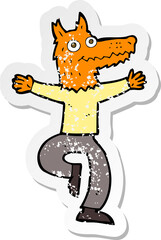 retro distressed sticker of a cartoon fox man