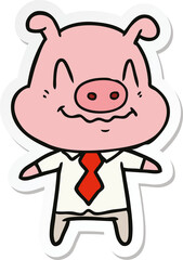 sticker of a nervous cartoon pig boss