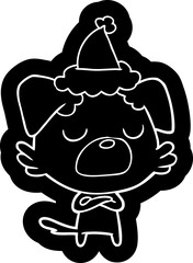 cartoon icon of a dog wearing santa hat