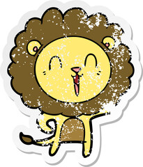 distressed sticker of a laughing lion cartoon