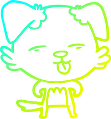 cold gradient line drawing cartoon dog sticking out tongue