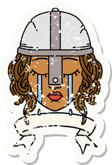 crying human fighter character with banner illustration