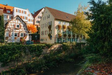 Old national German town house in Bietigheim-Bissingen, Baden-Wuerttemberg, Germany, Europe. Old Town is full of colorful and well preserved buildings.