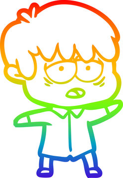 recommend clip art: rainbow gradient line drawing cartoon exhausted boy