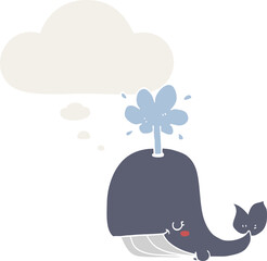 cartoon whale and thought bubble in retro style