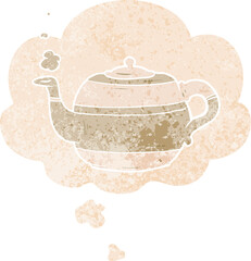 cartoon teapot and thought bubble in retro textured style