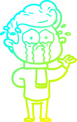 cold gradient line drawing cartoon crying man