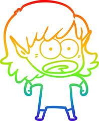 rainbow gradient line drawing cartoon shocked elf girl