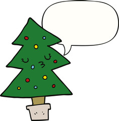 cartoon christmas tree and speech bubble