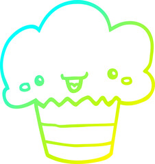 cold gradient line drawing cartoon cupcake with face