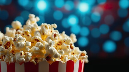 Close-up popcorn on a bokeh background. Generated AI
