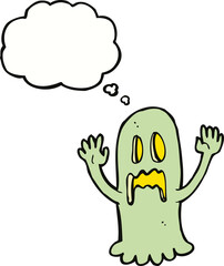 cartoon spooky ghost with thought bubble