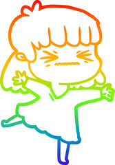 rainbow gradient line drawing cartoon angry girl