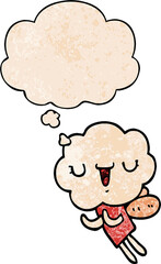 cute cartoon cloud head creature and thought bubble in grunge texture pattern style