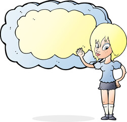 cartoon woman with cloud text space