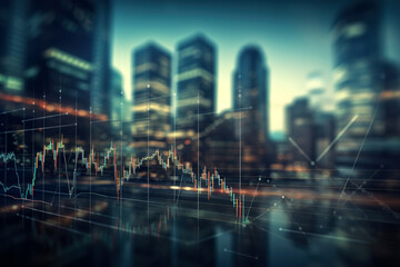 Financial and trading graphs on a background of night city - obrazy, fototapety, plakaty