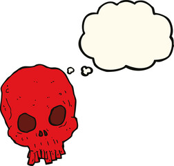 cartoon spooky skull with thought bubble