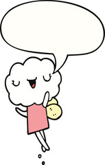 cute cartoon cloud head creature and speech bubble