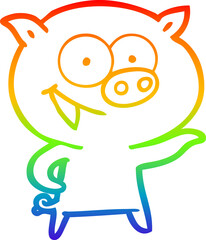 rainbow gradient line drawing cheerful pig cartoon