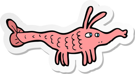 sticker of a cartoon shrimp