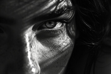 black-and-white composition of a face with eyes conveying deep sorrow, illustrating the emotional weight of losing one's zest for living