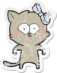 distressed sticker of a cartoon cat