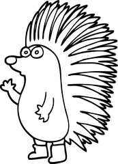 line drawing cartoon spiky hedgehog