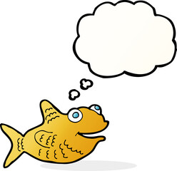 cartoon happy fish with thought bubble