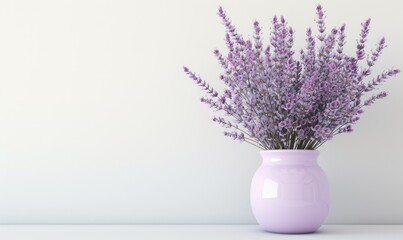 Lavender flowers in a vase on a white background.