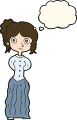 cartoon happy woman with thought bubble