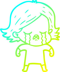 cold gradient line drawing cartoon girl crying