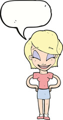 cartoon woman with hands on hips with speech bubble