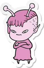 sticker of a cute cartoon alien girl