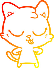 warm gradient line drawing happy cartoon cat