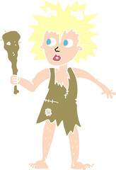 flat color illustration of a cartoon cave woman
