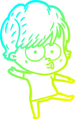 cold gradient line drawing cartoon woman