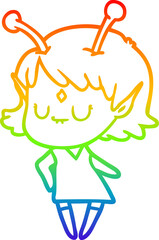 rainbow gradient line drawing cartoon alien girl