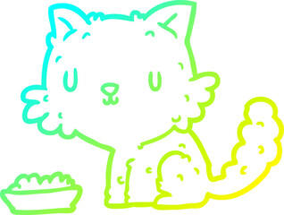 cold gradient line drawing cute cartoon cat and food