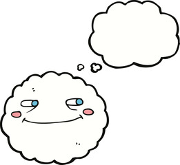 cartoon happy cloud with thought bubble