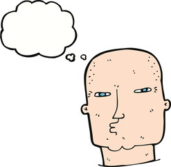 cartoon bald tough guy with thought bubble