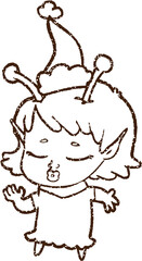 Happy Alien Charcoal Drawing