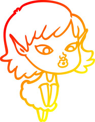 warm gradient line drawing pretty cartoon elf girl