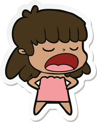 sticker of a cartoon woman talking loudly