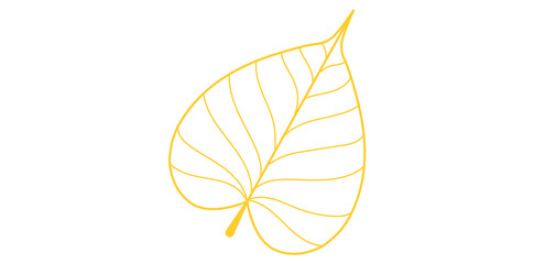 Yellow Leaf Isolated On White Background, Linear Style Plant Leaf Vector Illustration.