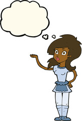 cartoon pretty waitress with thought bubble